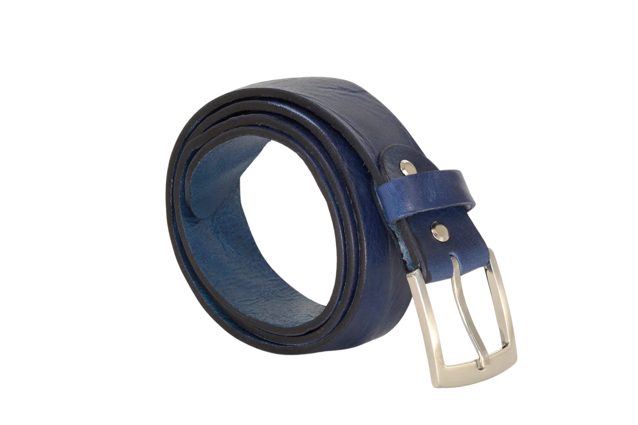 15171-Blau-1 Gürtel aus Vollrindleder im Used-Look 3,5 cm – Bild 1